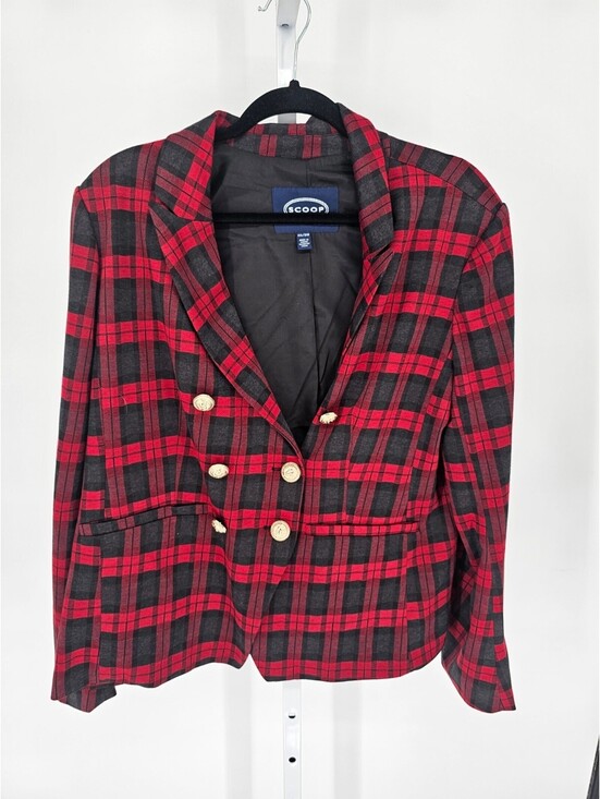 Scoop Jackets & Blazers - Scoop Womens Sz XXL Double Breasted Blazer Jacket Red Black Plaid Gold Buttons
